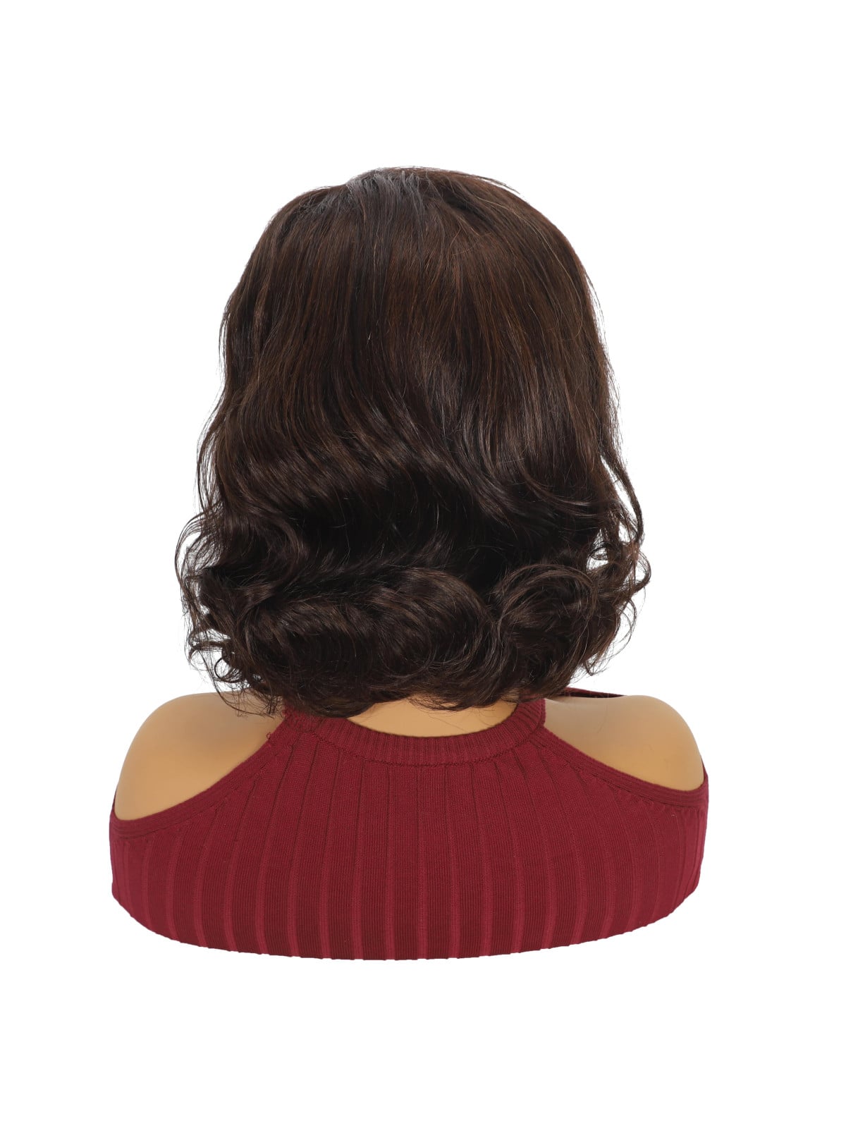 Perruque cheveux humains bouclée vue arrière, rendu naturel