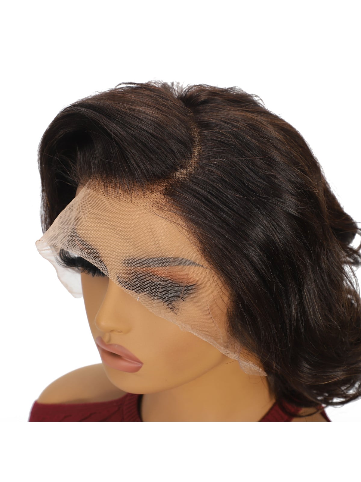 Perruque lace front bouclée vue de côté, cheveux Remy naturels