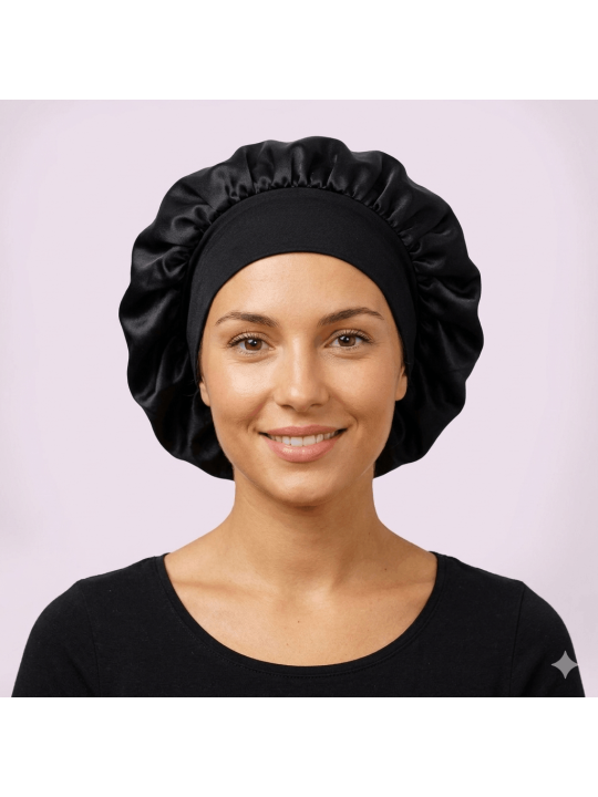 Bonnet de Nuit en Satin Noir Premium