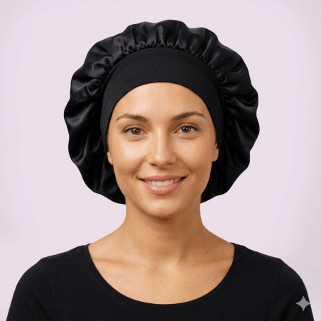 Bonnet de Nuit en Satin Noir Premium