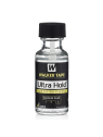 Gros plan professionnel sur un flacon de 15ml de colle capillaire Walker Tape Ultra Hold sur un fond blanc épuré.