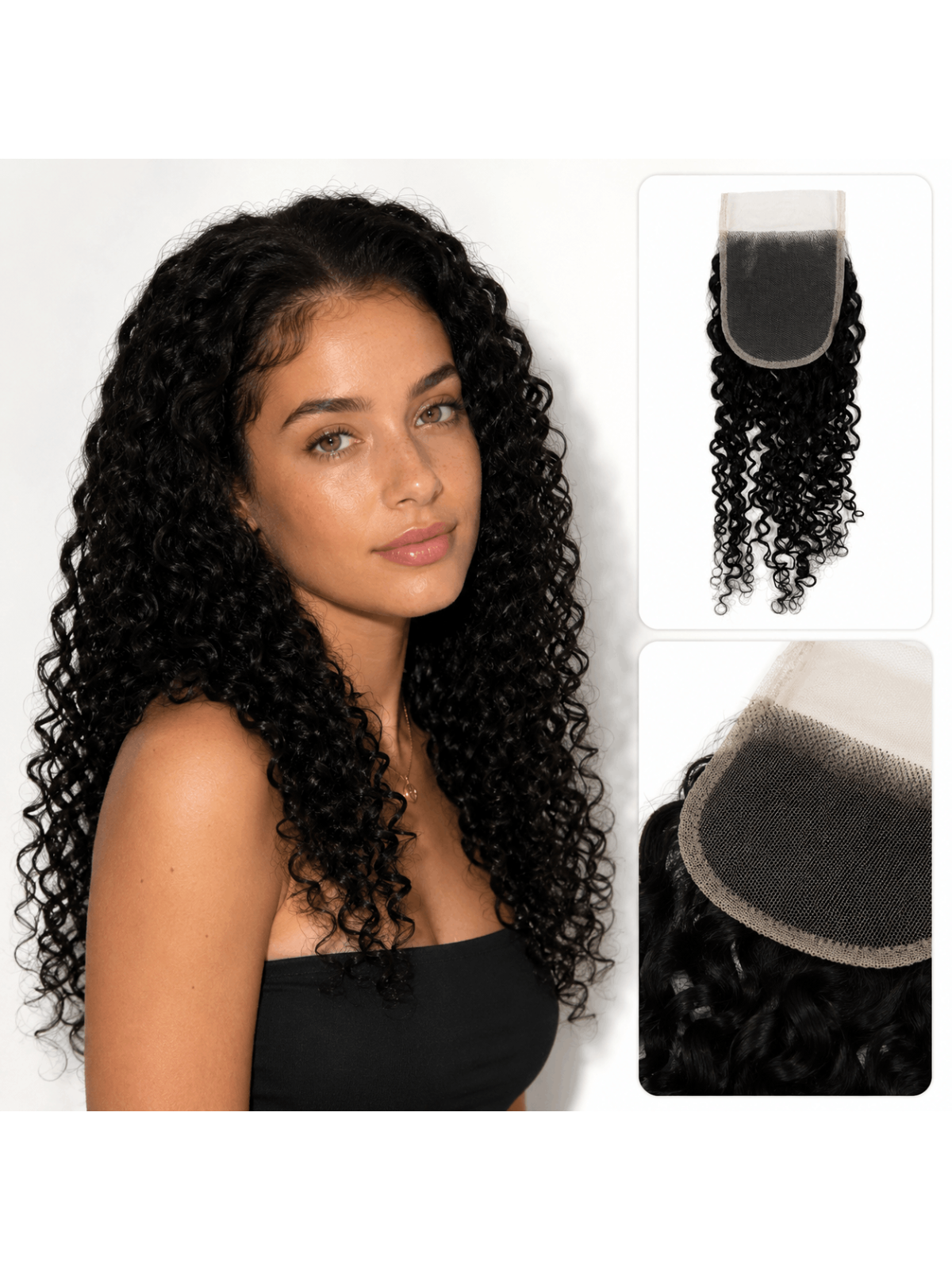 Lace closure Pissy Curly 4x4 en cheveux naturels, portée avec un rendu bouclé nature