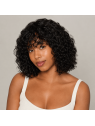 Perruque courte Water Wave sans colle en couleur Noir Naturel, vue de face avec boucles souples et rendu naturel.