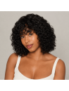 Perruque courte Water Wave sans colle en couleur Noir Naturel, vue de face avec boucles souples et rendu naturel.