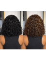 Vue arrière de la perruque courte Water Wave  longueur 10-12 pouces avec effet bouclé naturel.