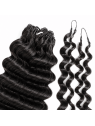 Extensions Crochet Deep Wave en cheveux naturels 50g, mèches noires brillantes avec ondulations profondes pour crochet braids.
