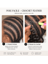 Étapes de pose des extensions crochet Deep Wave : préparer les tresses plaquées puis passer le crochet sous la base.