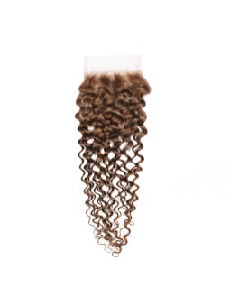 Lace closure 4x4 Kinky Curly couleur #4 châtain moyen – vue des boucles