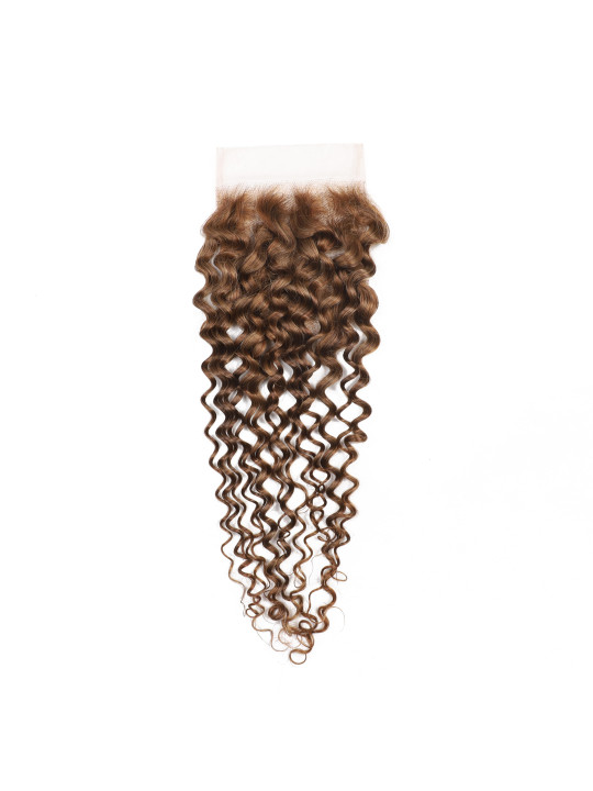 Lace closure 4x4 Kinky Curly couleur #4 châtain moyen – vue des boucles