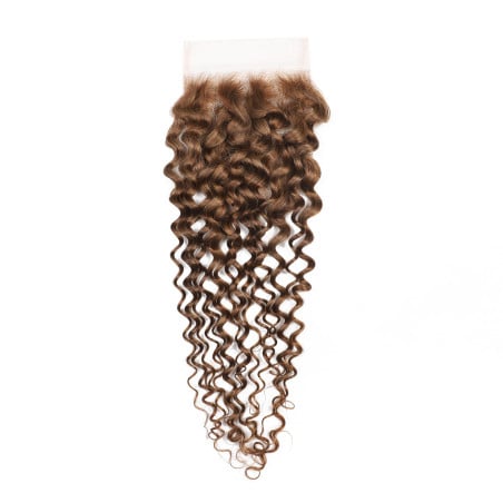 Lace closure 4x4 Kinky Curly couleur #4 châtain moyen – vue des boucles