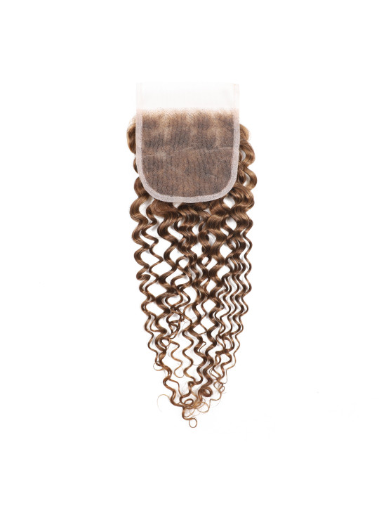 Closure 4x4 Kinky Curly châtain moyen #4 – vue intérieure de la dentelle