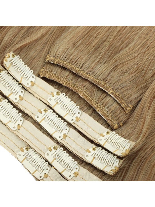 Extensions à clips en cheveux naturels blond doré N°10, set complet pour volume et longueur