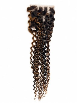 Lace Closure Deep Wave Curly 4x4 en cheveux naturels, coloris ombré P4/27