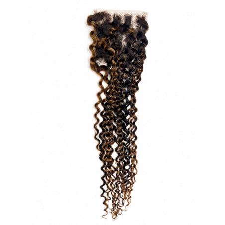 Lace Closure Deep Wave Curly 4x4 en cheveux naturels, coloris ombré P4/27