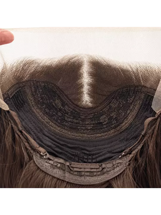 Intérieur de perruque lace chocolat avec bonnet confortable, peignes de maintien et structure ajustable pour une pose sécurisée.