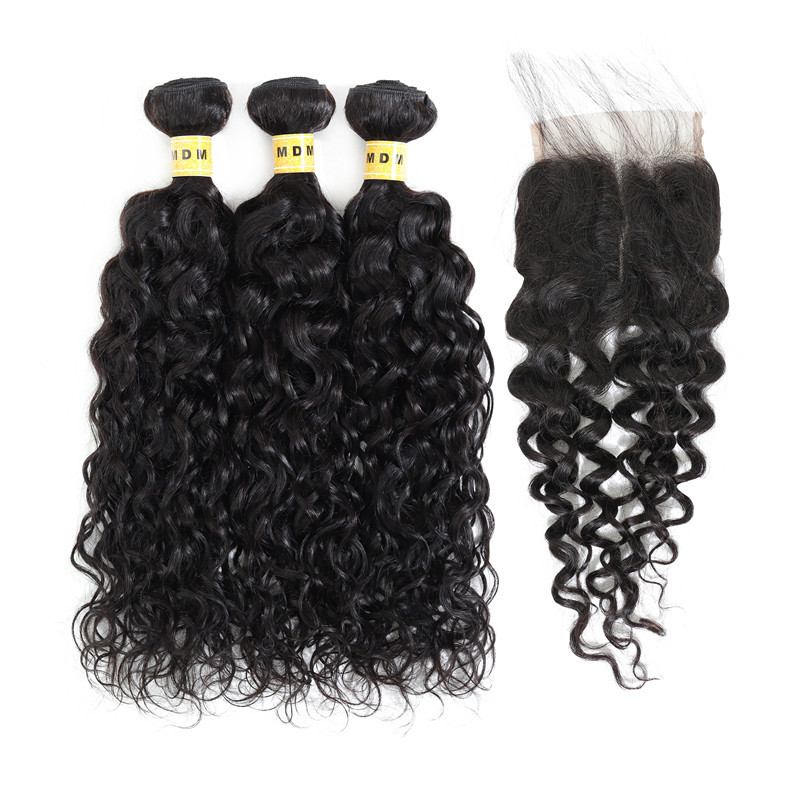 Tissage brésilien Lot 3 mèches water wave avec closure