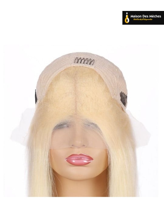 Perruque bob lisse blonde 613 lace chair