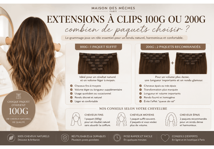 Extensions à clips 100g ou 200g : combien de paquets choisir ?
