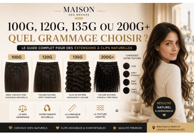 Extensions à clips 100g, 120g, 135g ou 200g : comment choisir le bon grammage selon vos cheveux et votre texture ? image
