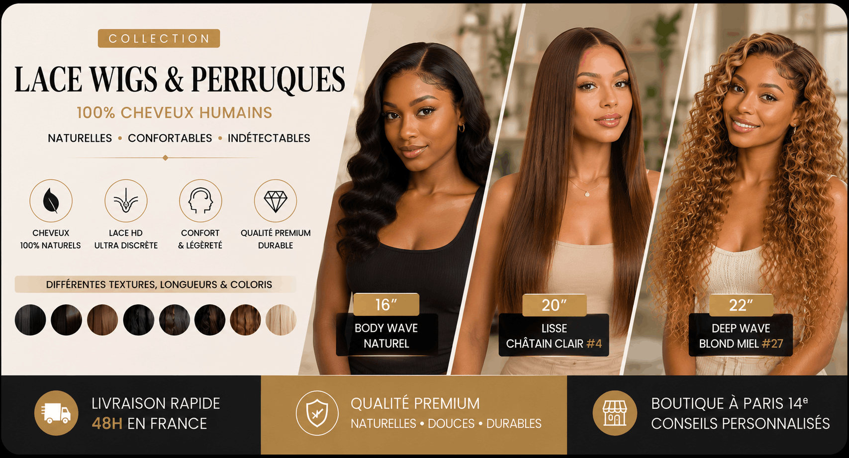Lace Wig 100% Cheveux Naturels | Effet Invisible | Livraison Rapide Paris