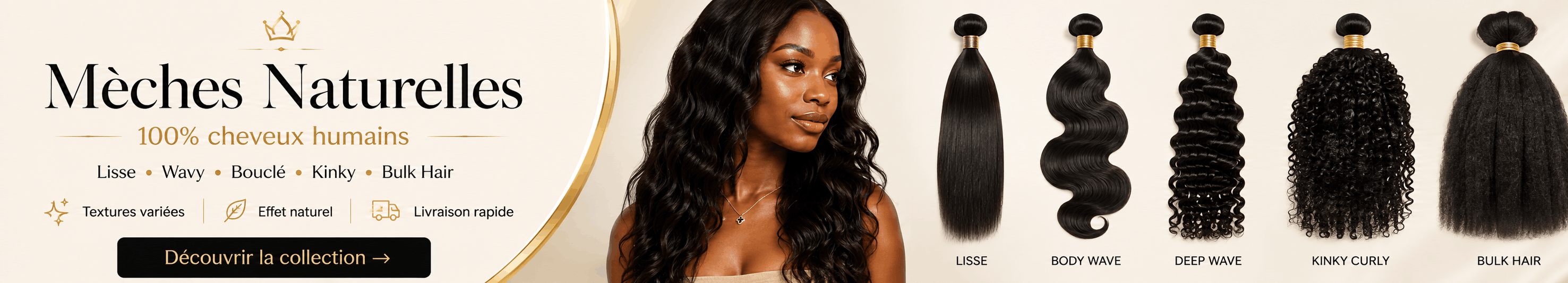 Mèches naturelles 100% cheveux Remy – lisse, wavy & bouclé