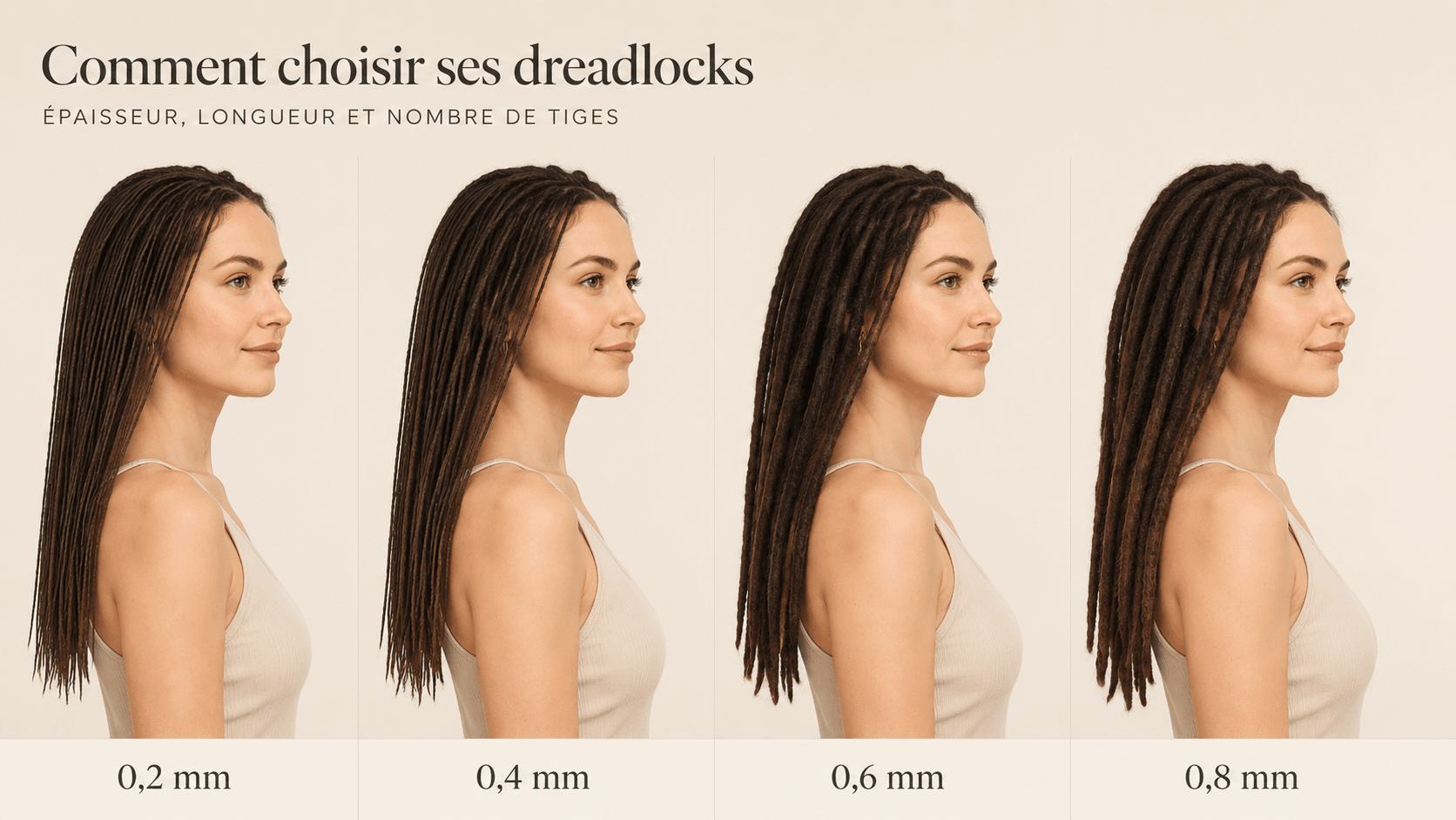 Guide des épaisseurs de dreadlocks Maison des Mèches
