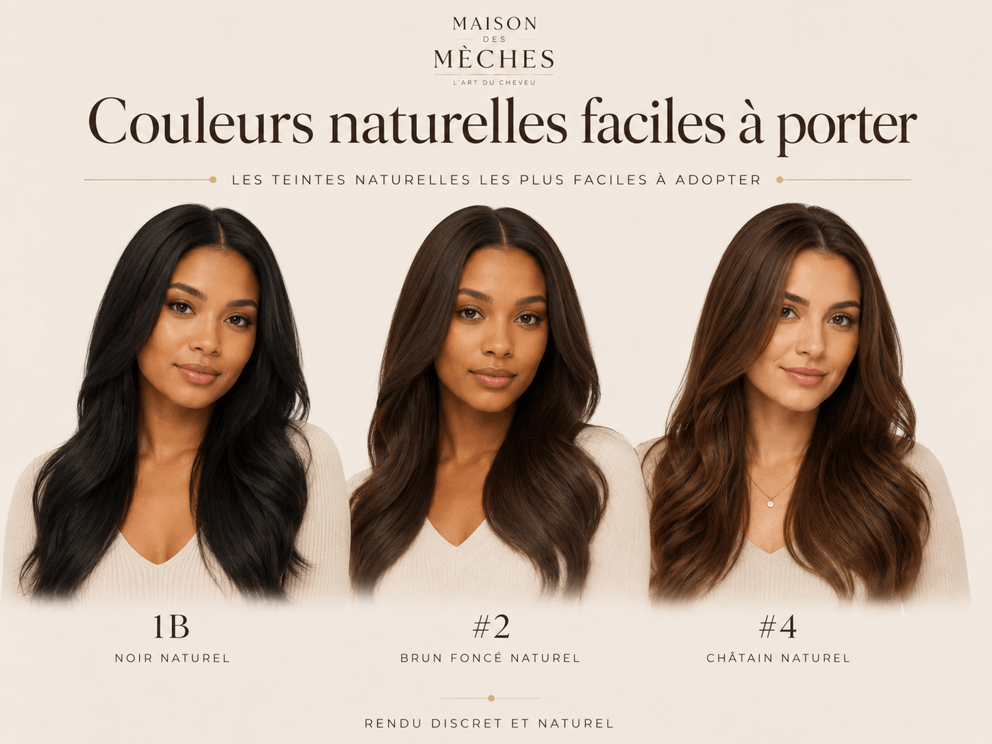 Perruques couleurs naturelles 1B #2 #4 pour un rendu discret et naturel